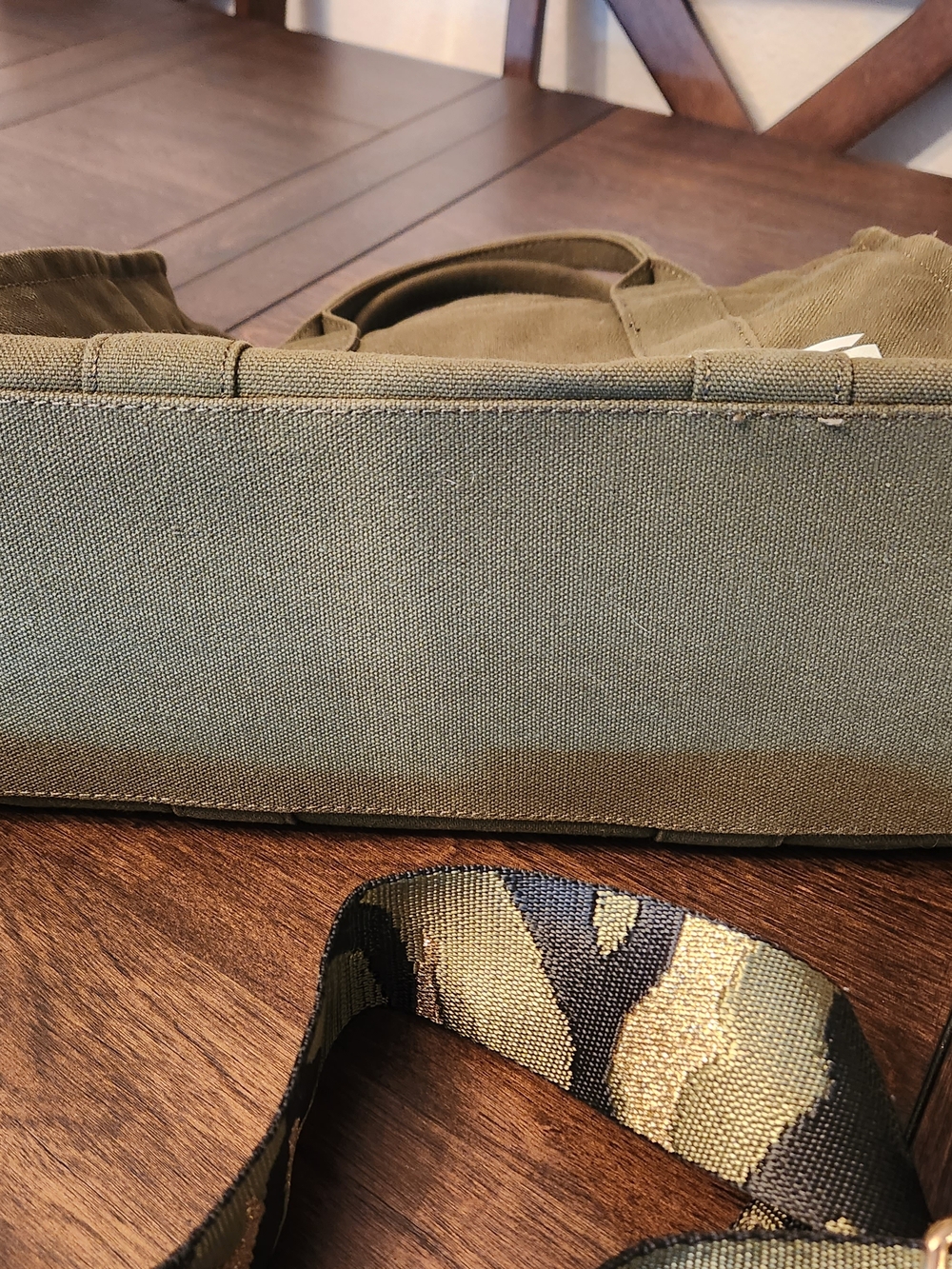 The Tote Bag Olive Canvas Tote with Camouflage Strap 12x9x5 - Picture 4 of 8